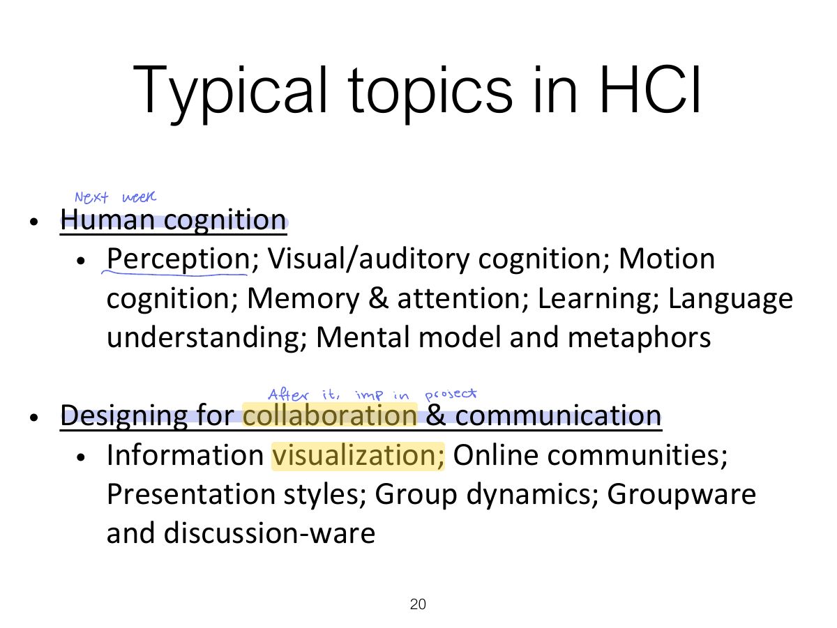 Slide 20: Typical topics in HCI