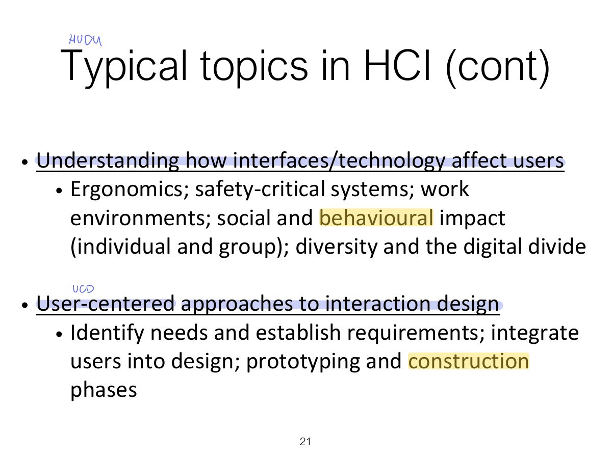 Slide 21: Typical topics in HCI (cont)