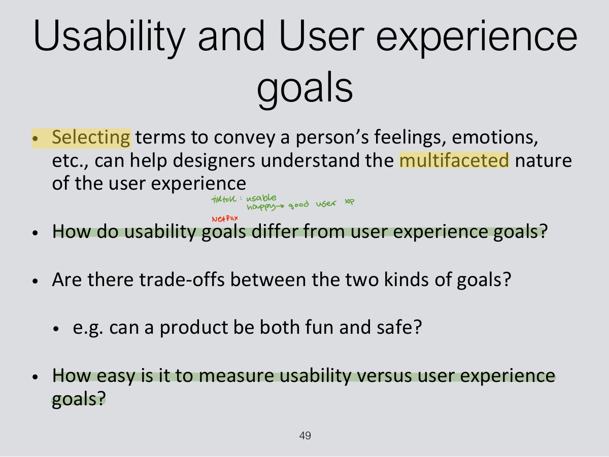 Slide 49: Usability and User experience goals
