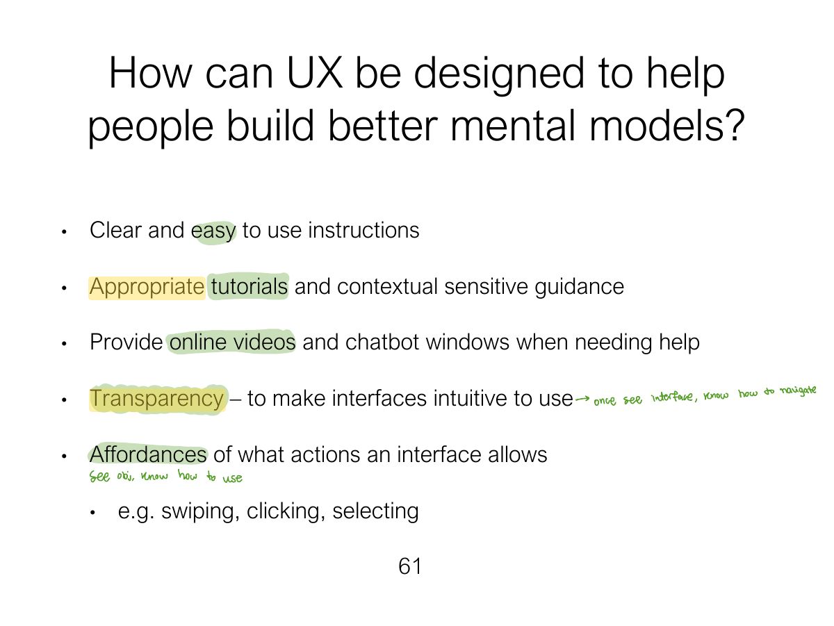 Slide 61: How can UX be designed to help people build better mental models?