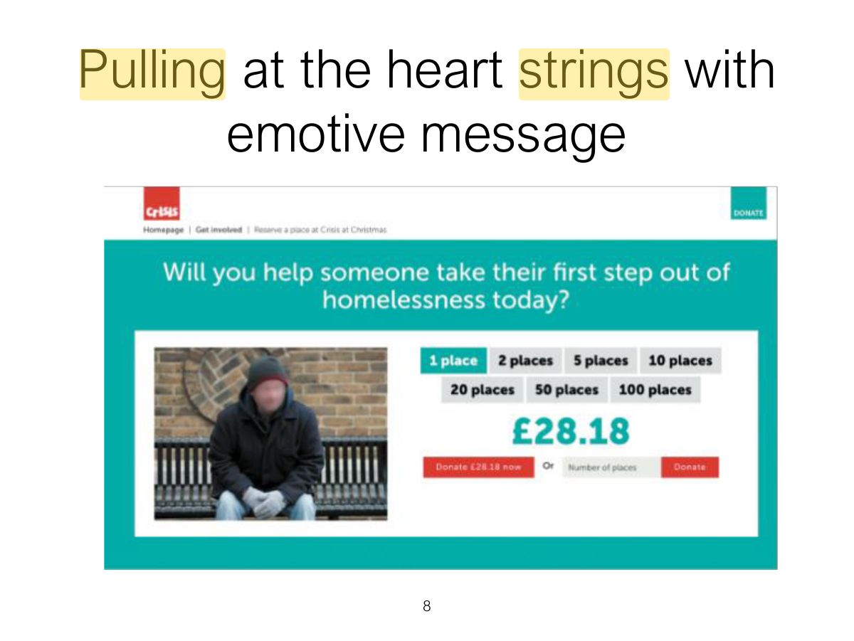 Slide 8: Pulling at the heart strings with emotive message