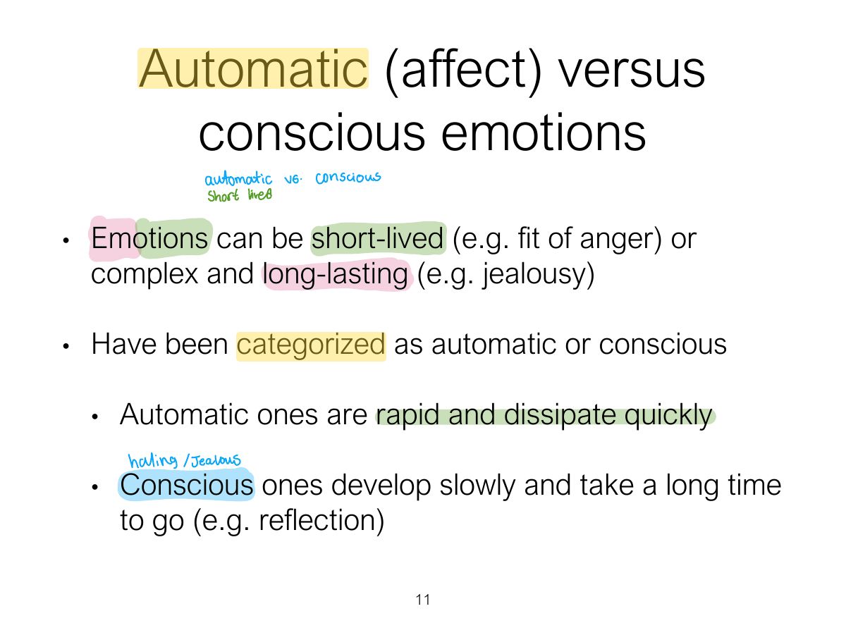 Slide 11: Automatic (affect) versus conscious emotions