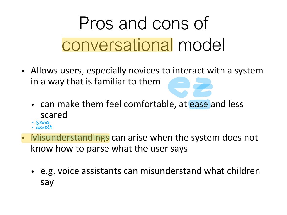 Slide 28: Pros and cons of conversational model