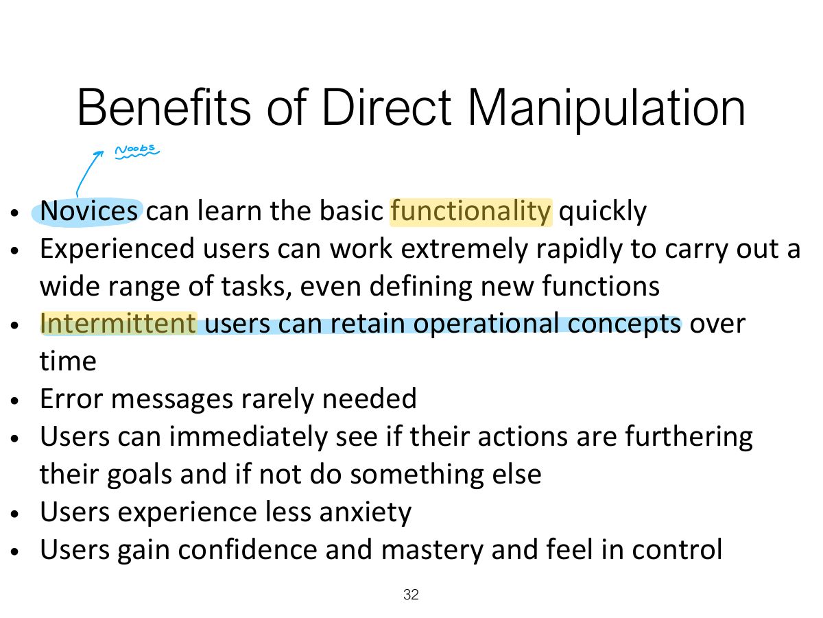 Slide 32: Benefits of Direct Manipulation