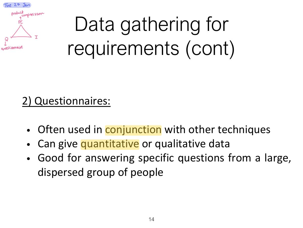 Slide 14: Data gathering for requirements (cont)