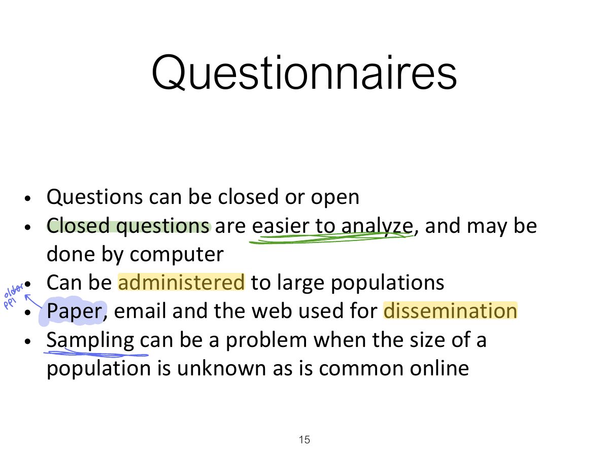 Slide 15: Questionnaires
