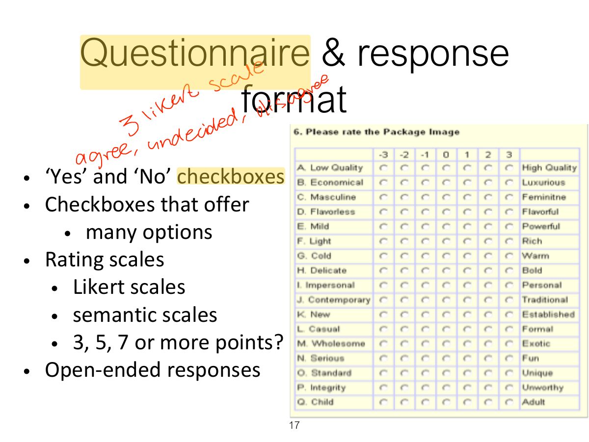 Slide 17: Questionnaire & response format