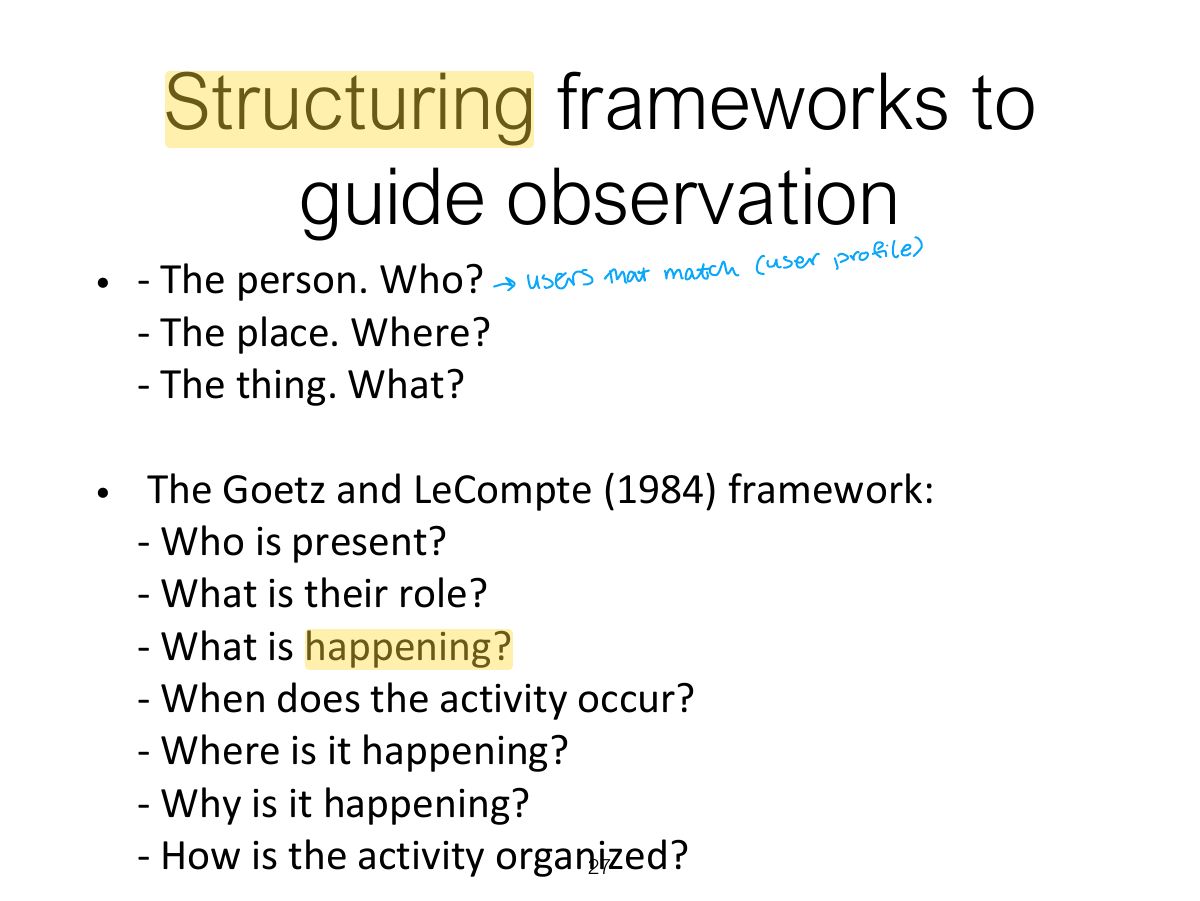 Slide 27: Structuring frameworks to guide observation