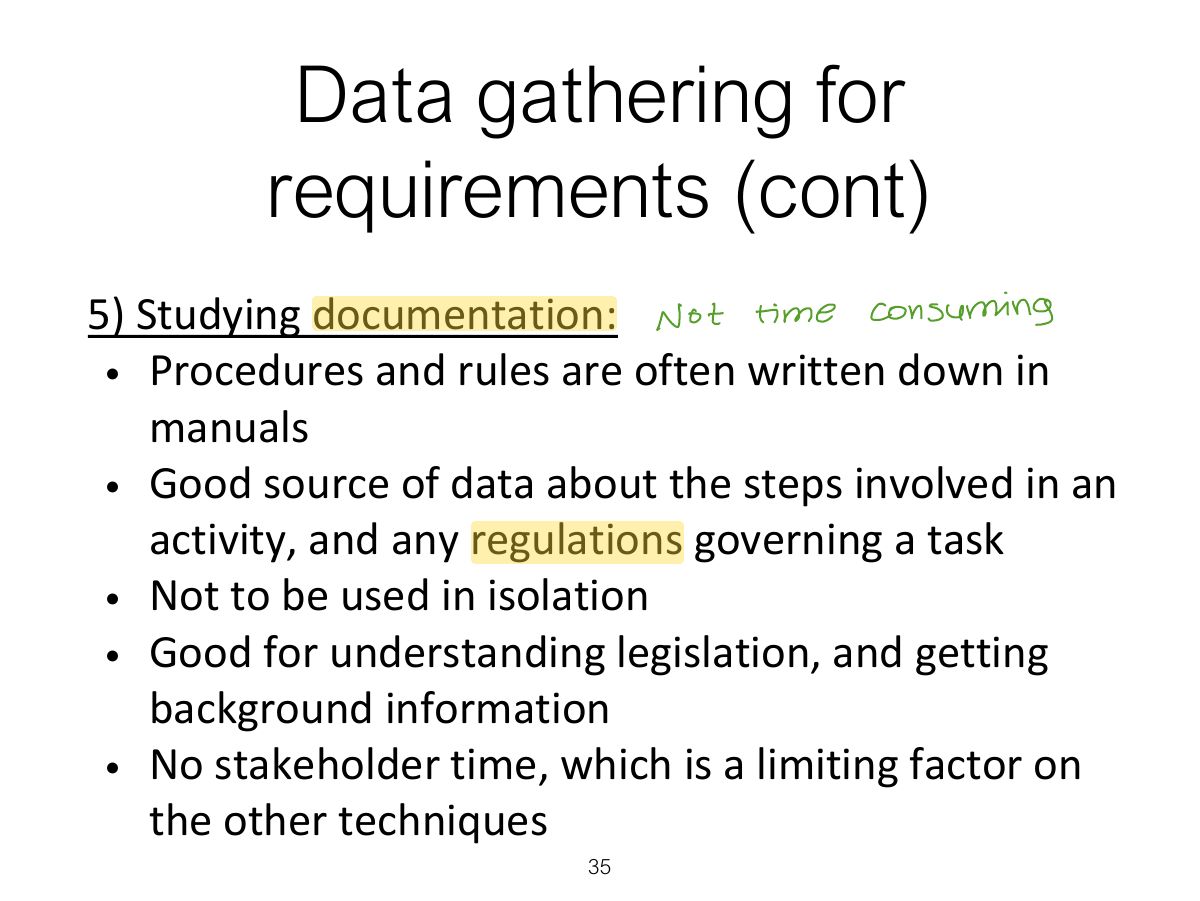 Slide 35: Data gathering for requirements (cont)