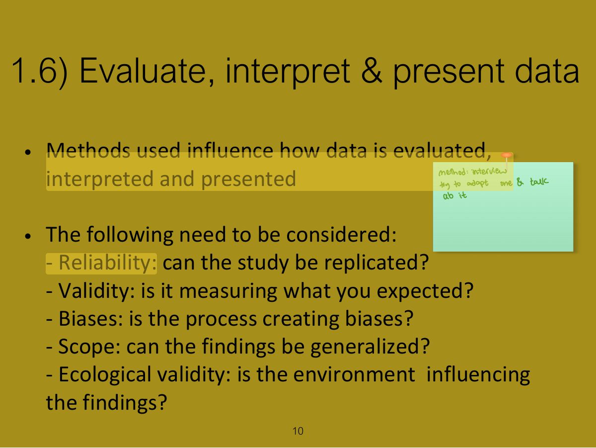 Slide 10: 1.6) Evaluate, interpret & present data