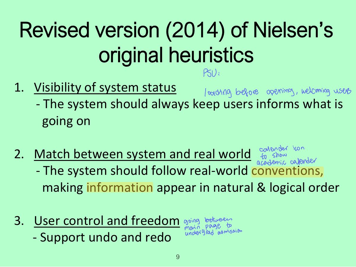 Slide 9: Revised version (2014) of Nielsen’s original heuristics