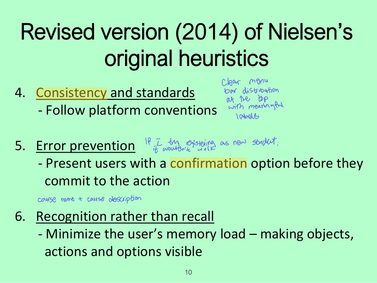 Slide 10: Revised version (2014) of Nielsen’s original heuristics