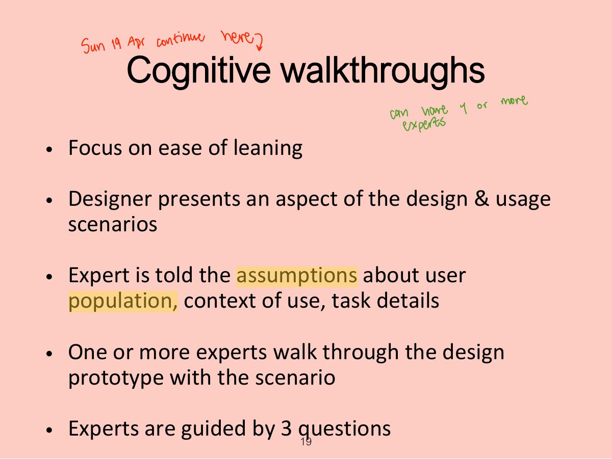 Slide 19: Cognitive walkthroughs