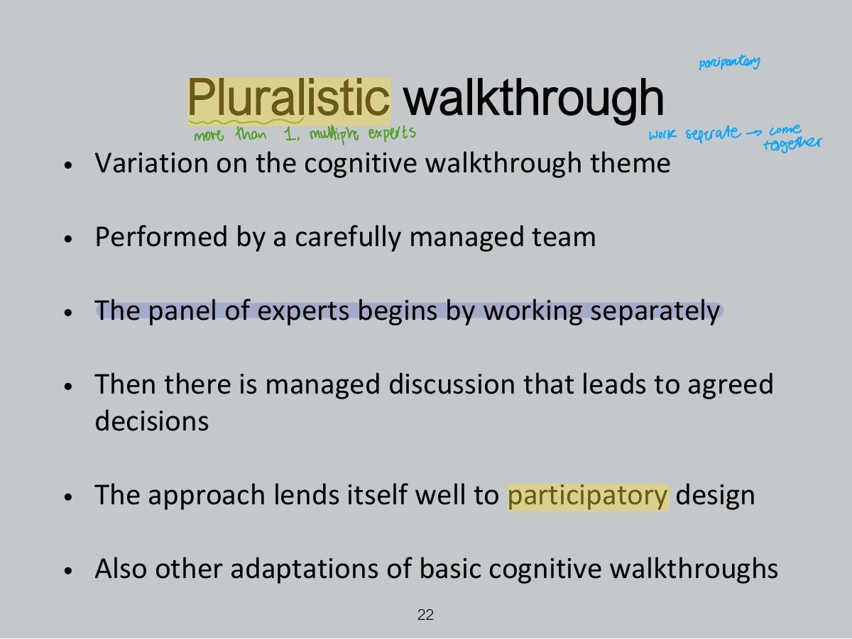 Slide 22: Pluralistic walkthrough