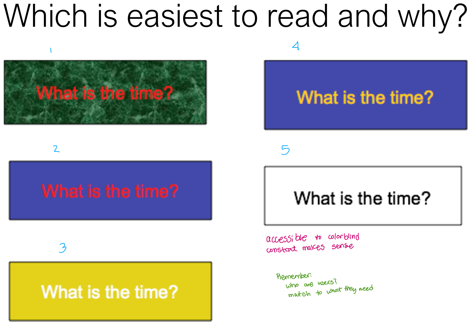 Which text and background combinations are easiest to read.