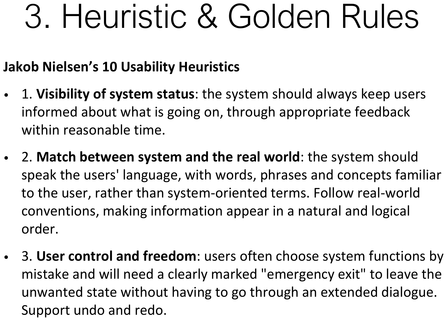Jakob Nielsen's usability heuristics 1 to 3.