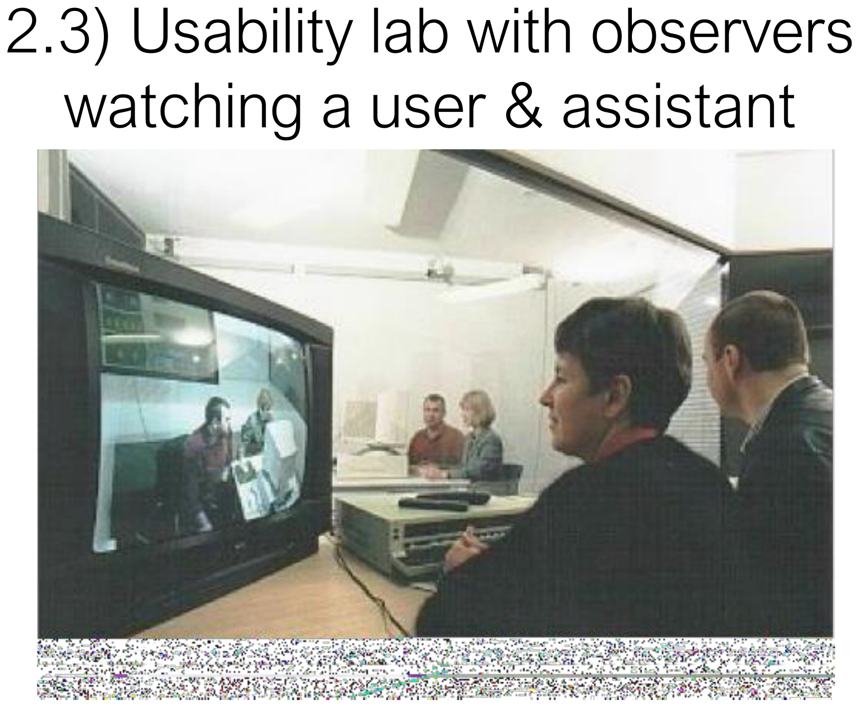 A usability lab with observers watching a user.