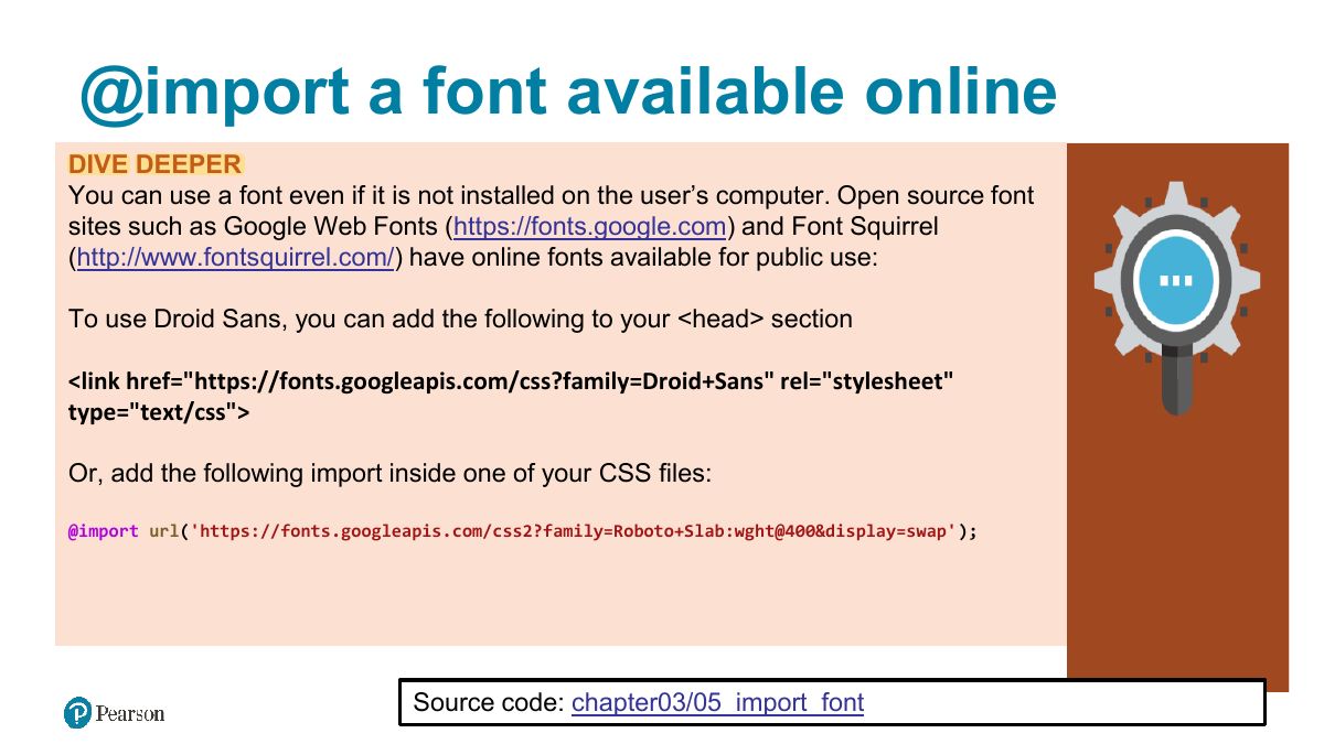 Slide 46: @import a font available online
