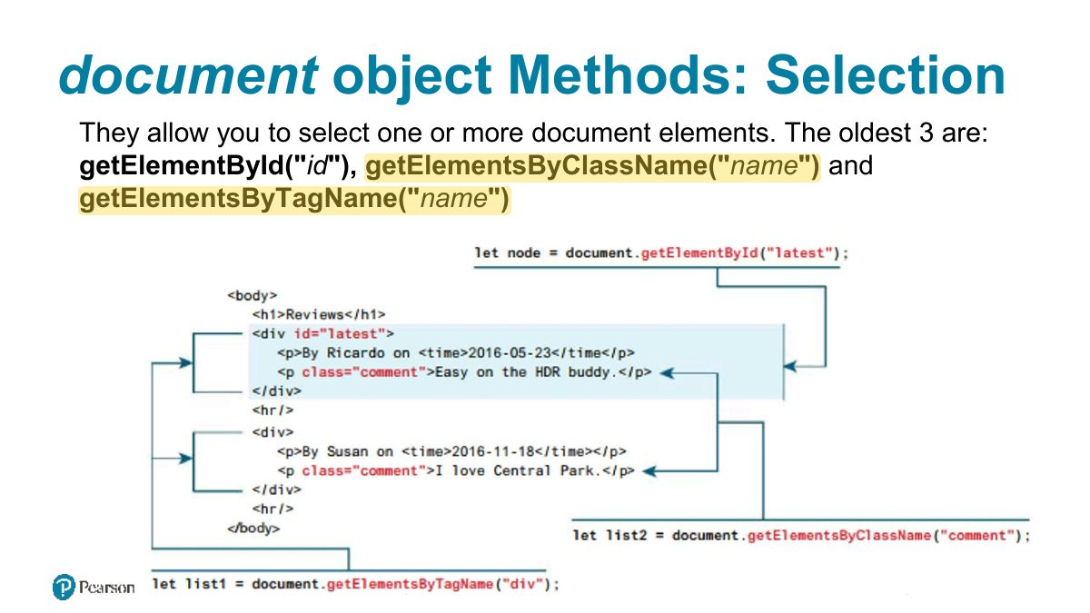Slide 7: document object Methods: Selection