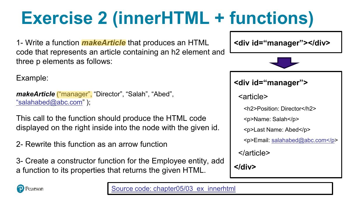 Slide 15: Exercise 2 (innerHTML + functions)