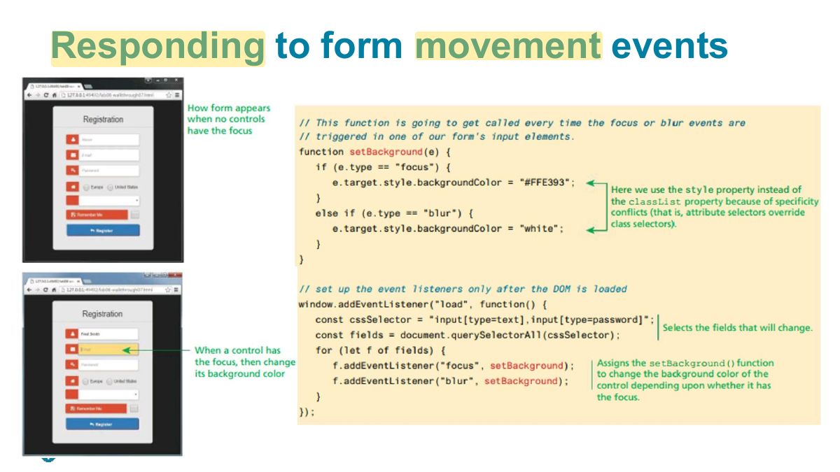 Slide 45: Responding to form movement events