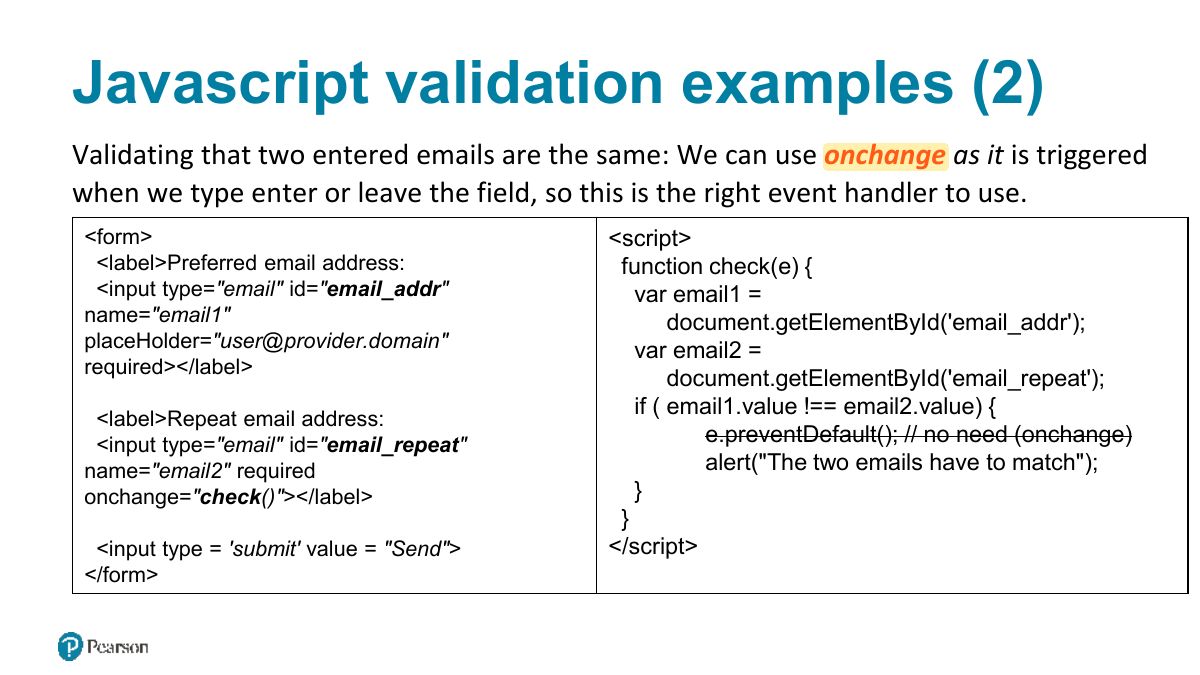 Slide 53: Javascript validation examples (2)