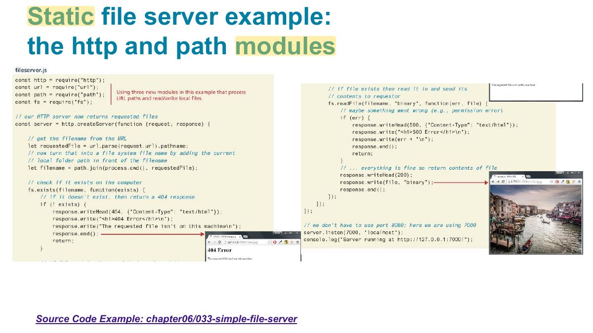 Slide 14: Static file server example: the http and path modules