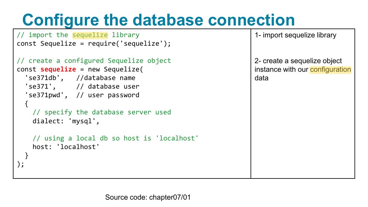Slide 18: Configure the database connection