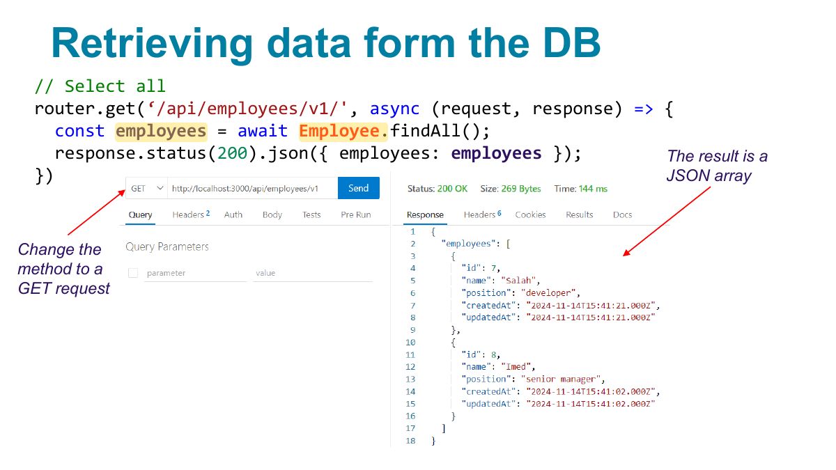 Slide 25: Retrieving data form the DB