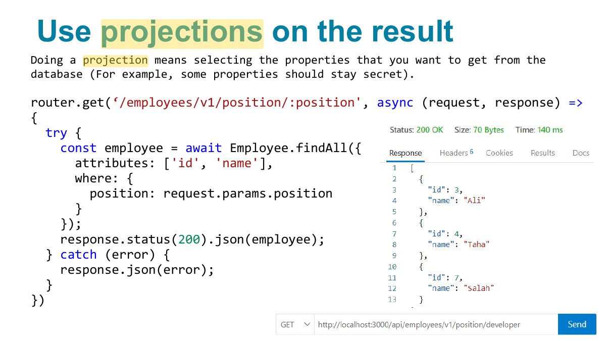 Slide 28: Use projections on the result