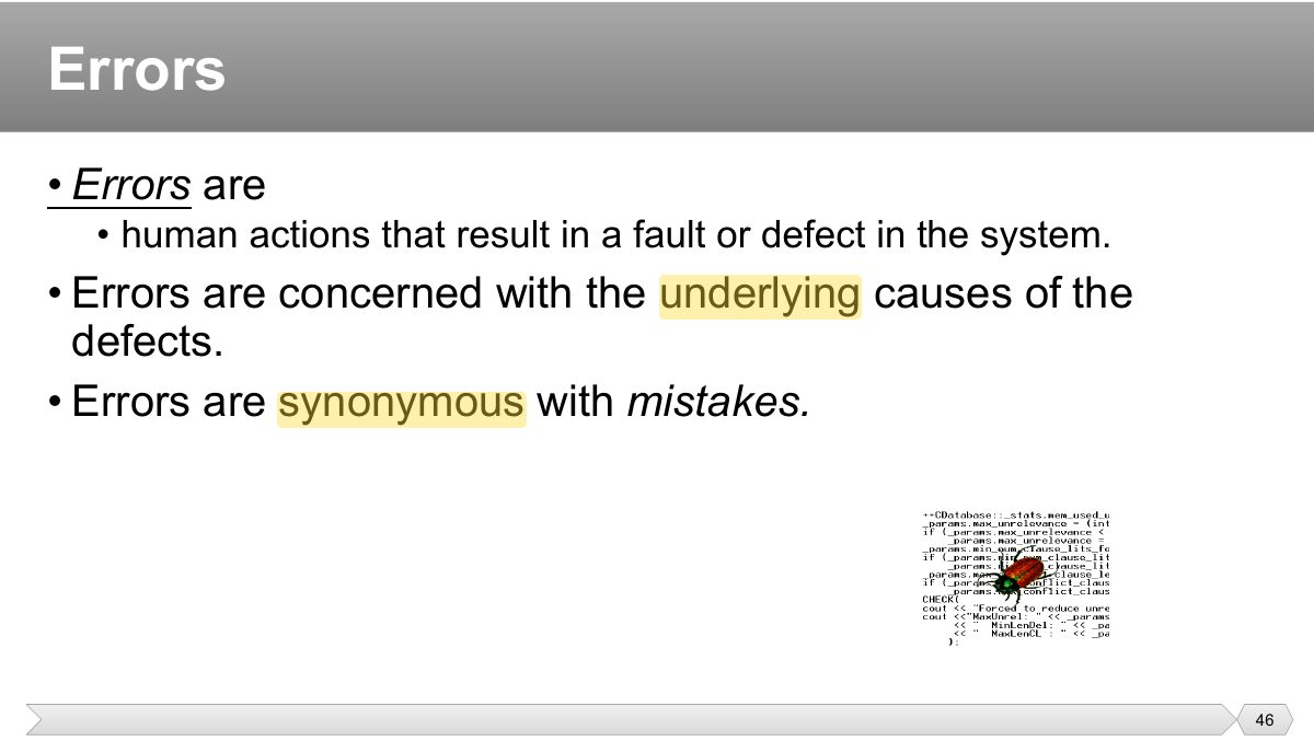 Slide 46: • Errors are