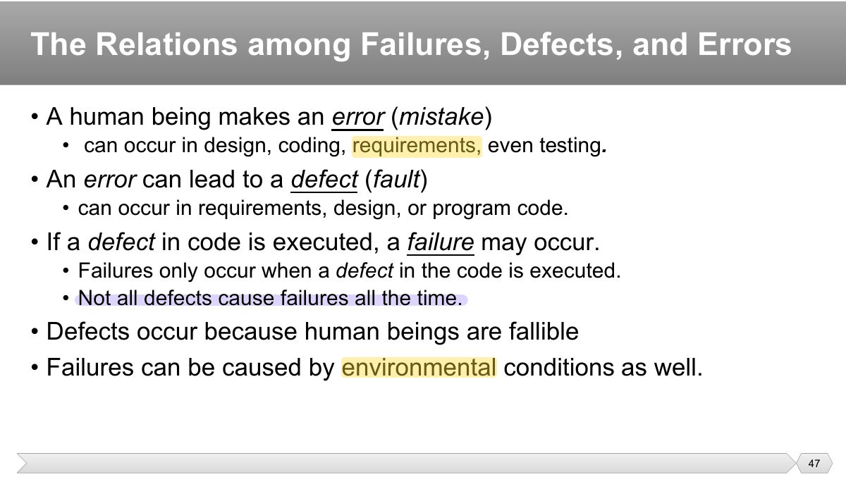 Slide 47: • A human being makes an error ( mistake )