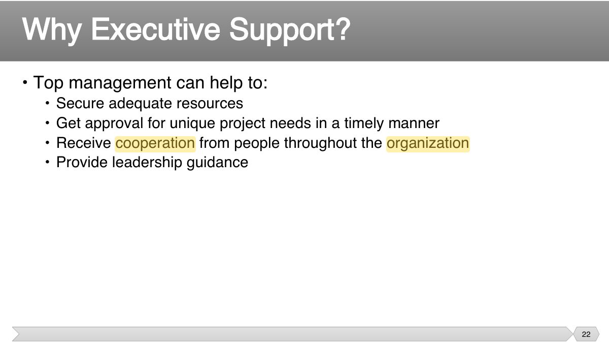 Slide 22: • Top management can help to: