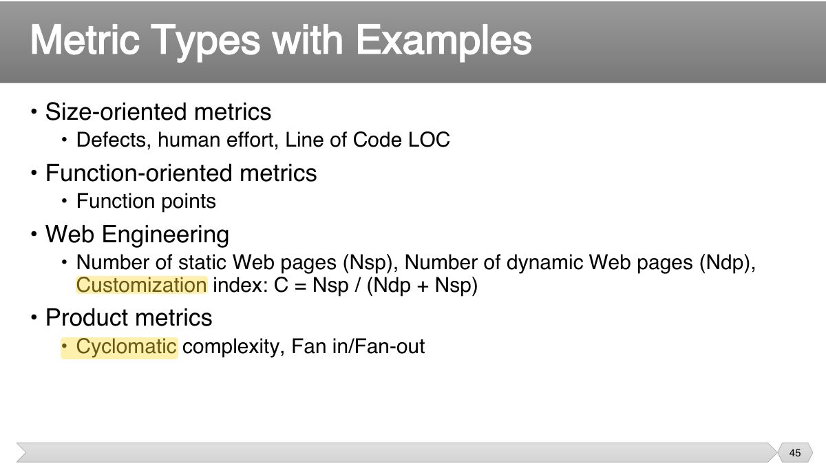 Slide 45: • Size-oriented metrics