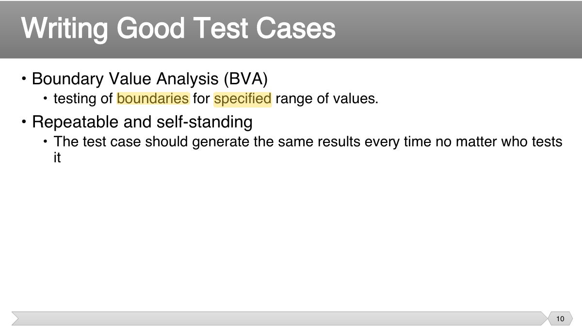 Slide 10: • Boundary Value Analysis (BVA)