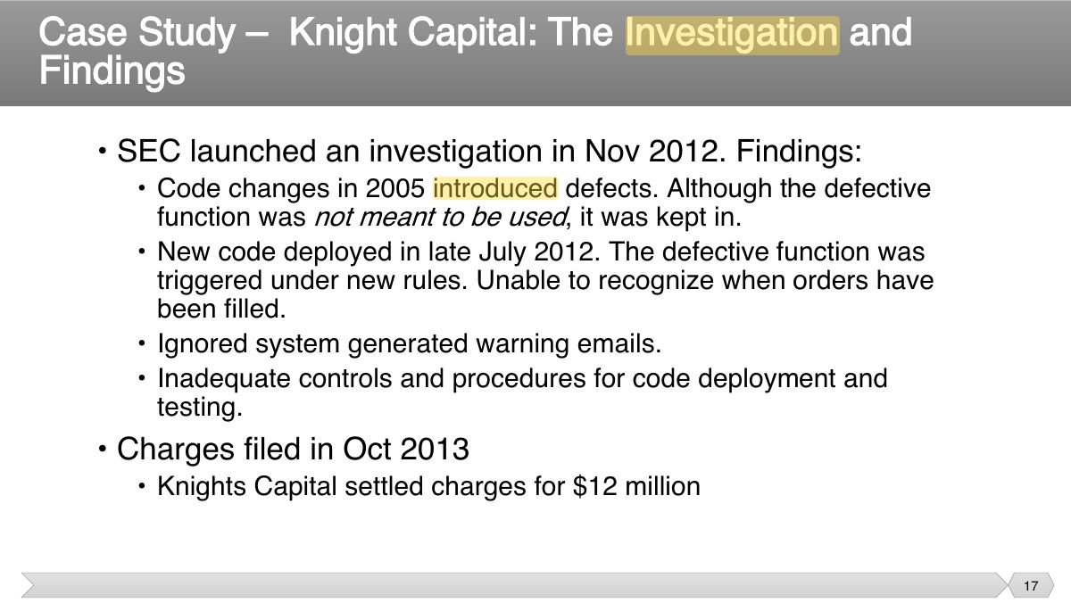 Slide 17: • SEC launched an investigation in Nov 2012. Findings: