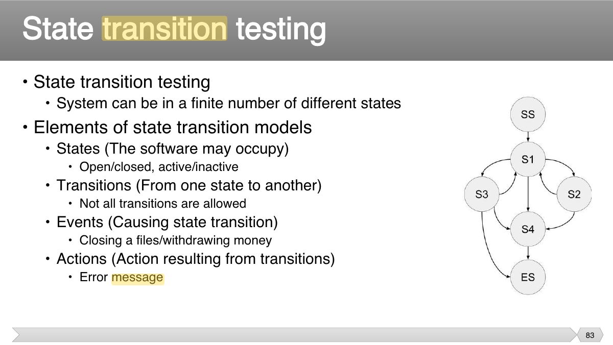 Slide 83: • State transition testing