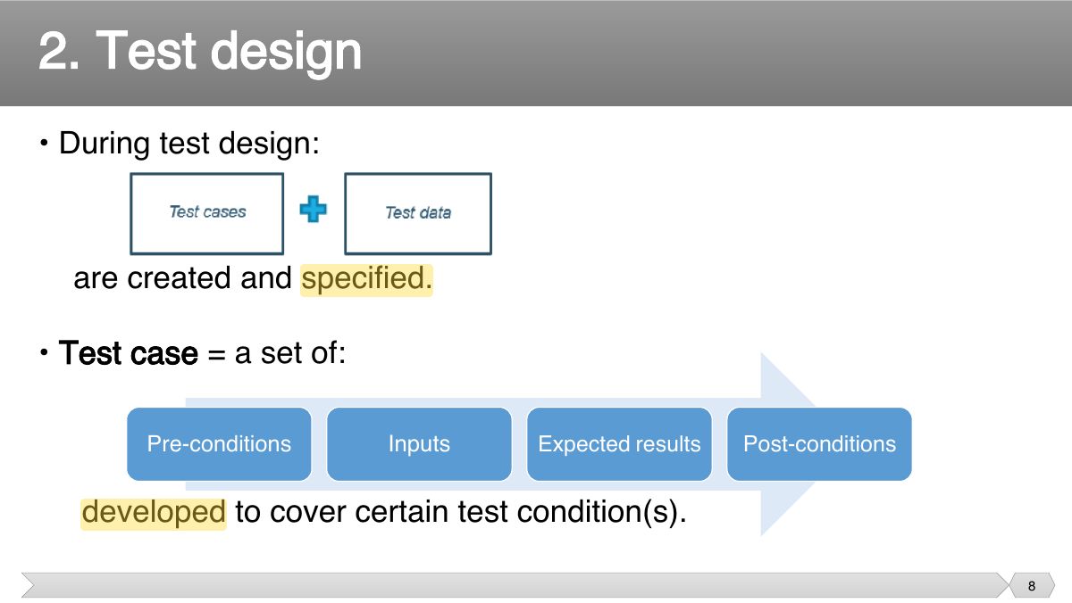 Slide 8: • During test design: