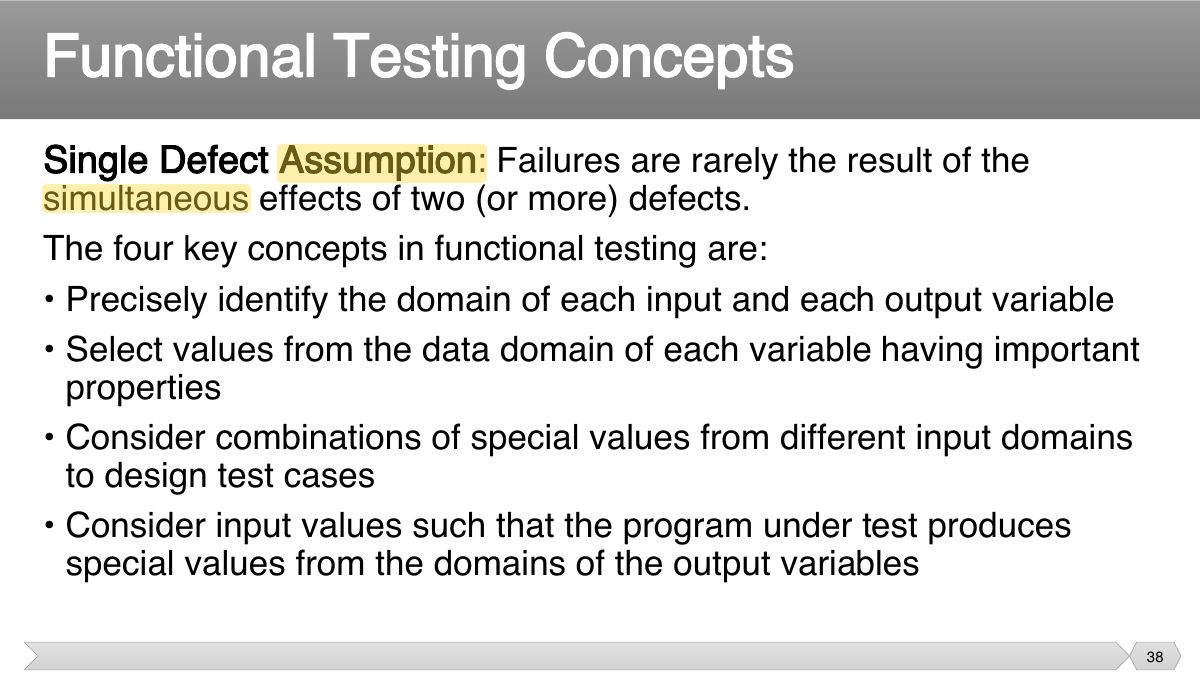 Slide 38: Single Defect Assumption : Failures are rarely the result of the