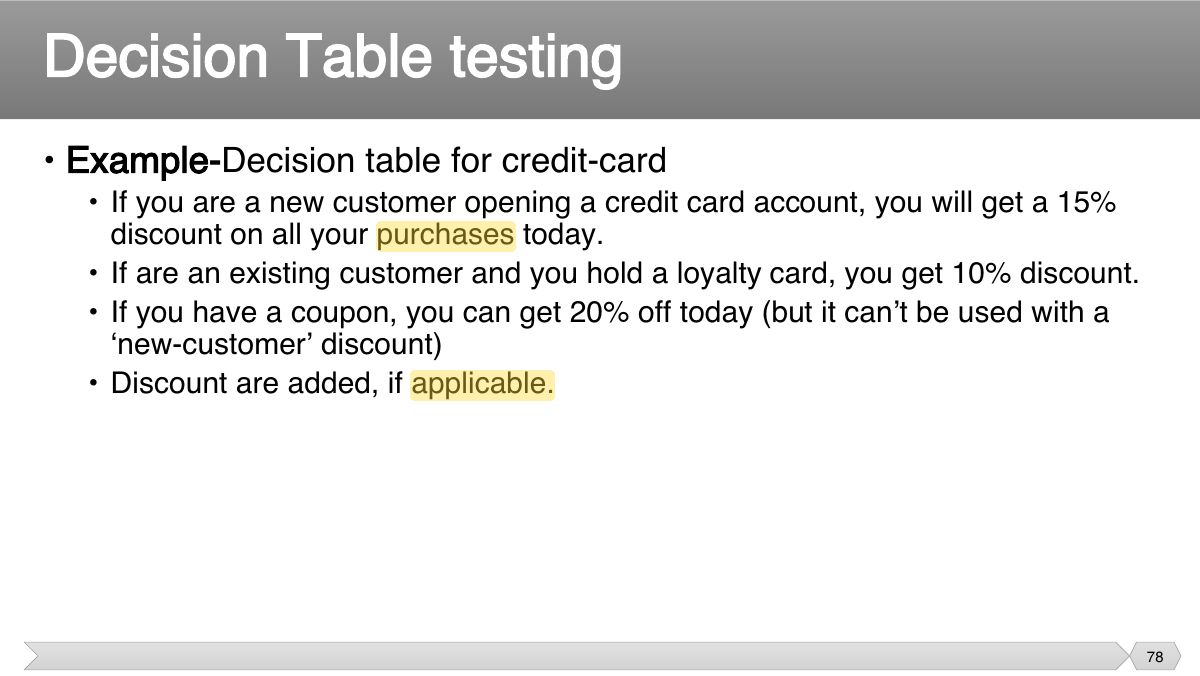 Slide 78: • Example- Decision table for credit-card