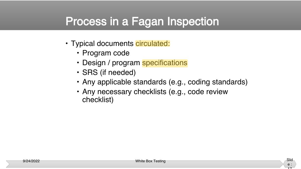 Slide 17: • Typical documents circulated: • Program code