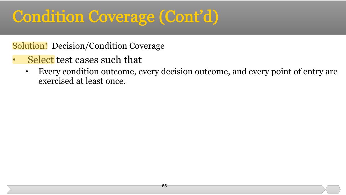 Slide 65: Solution! Decision/Condition Coverage