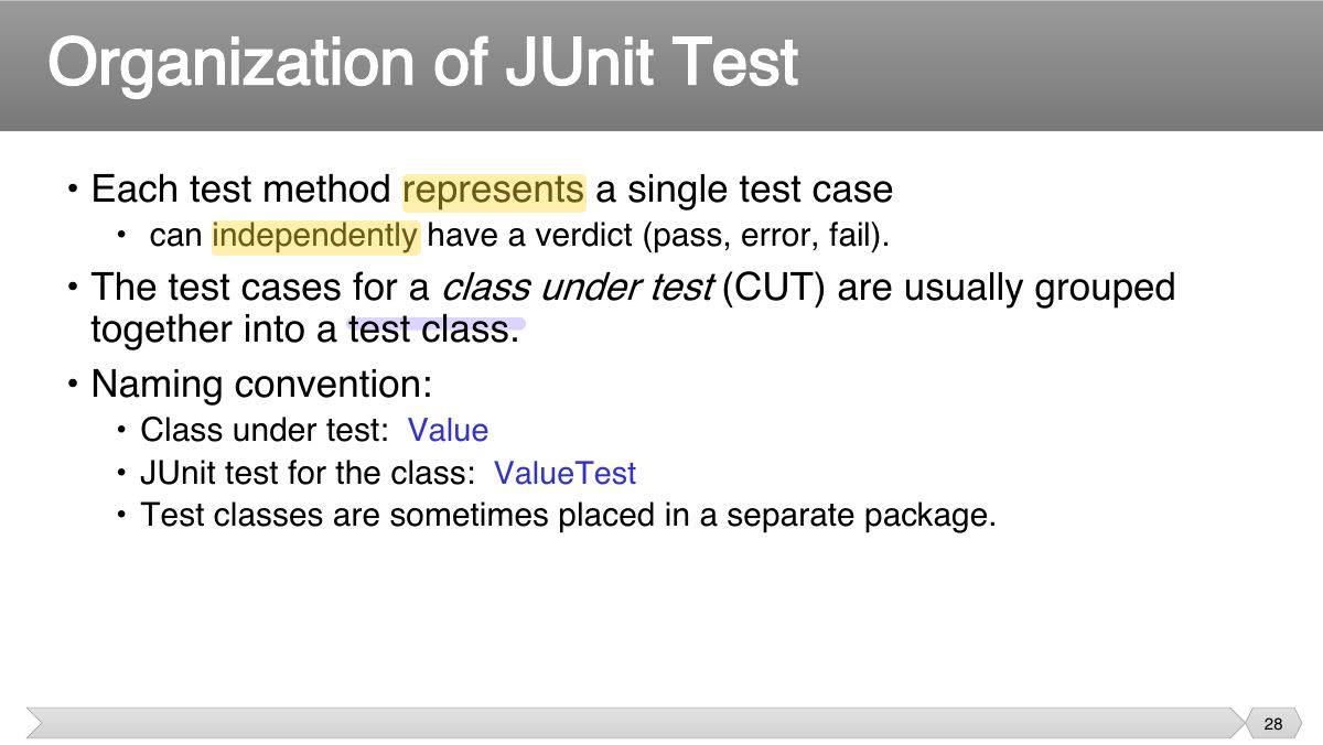 Slide 28: • Each test method represents a single test case