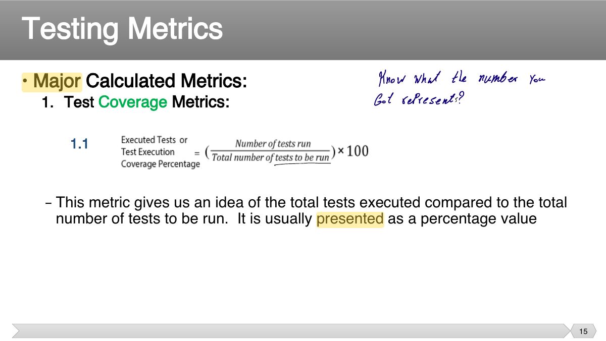 Slide 15: • Major Calculated Metrics: