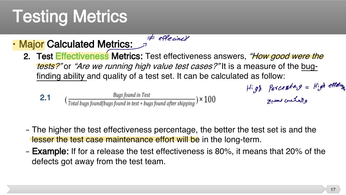 Slide 17: • Major Calculated Metrics: