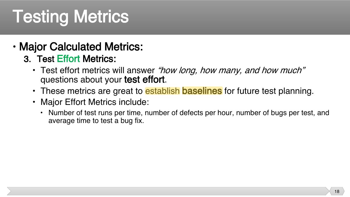 Slide 18: • Major Calculated Metrics: