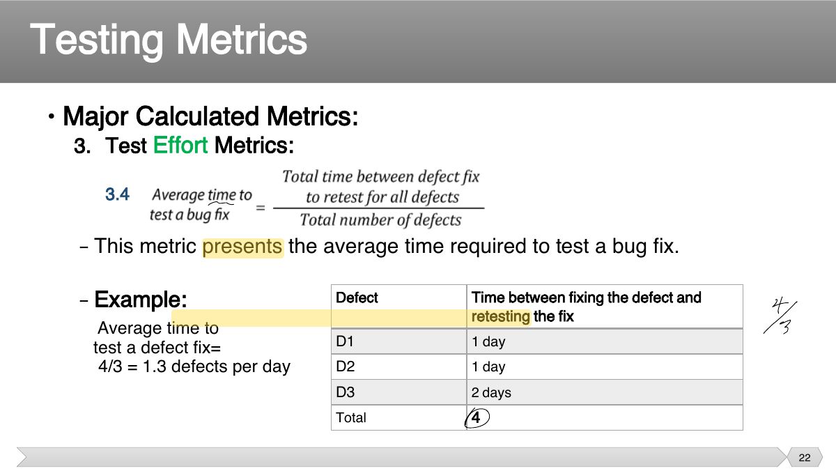Slide 22: • Major Calculated Metrics: