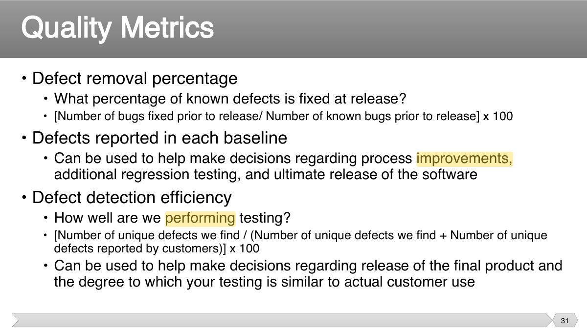 Slide 31: • Defect removal percentage