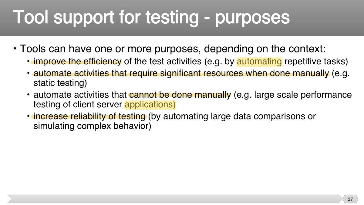Slide 37: • Tools can have one or more purposes, depending on the context: