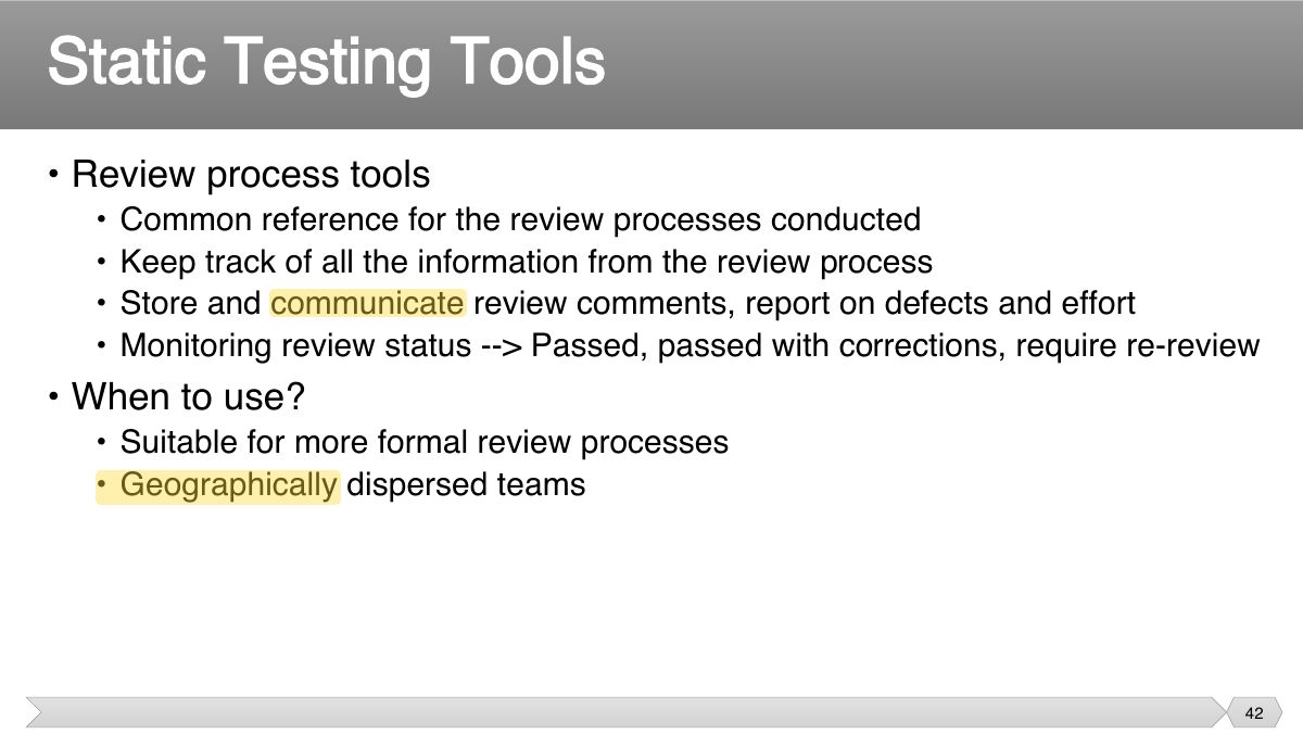 Slide 42: • Review process tools